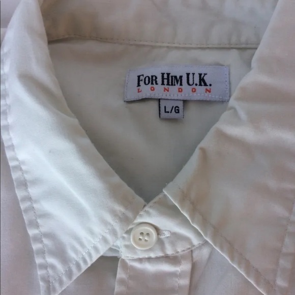 For Him U. K. Men Shirt Short Sleeve White Military Patches Large - Picture 5 of 11